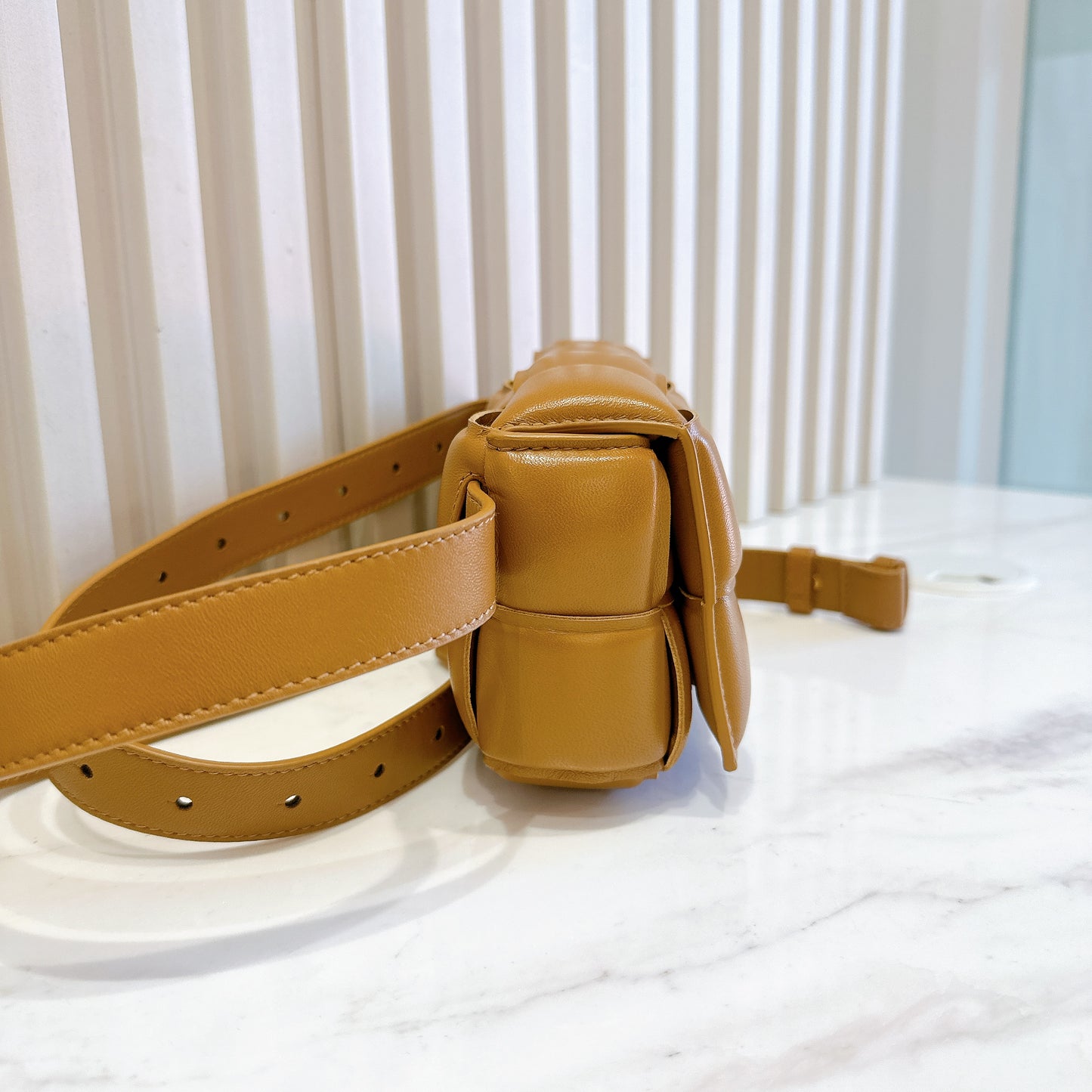 Bottega Veneta Padded Cassette Belt Bag in Caramel