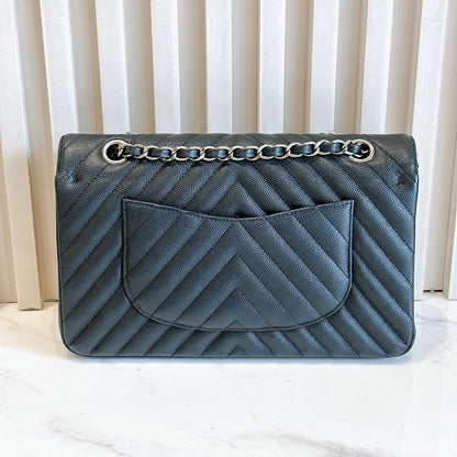 Chanel Classic Flap Medium in Black Chevron Caviar Leather
