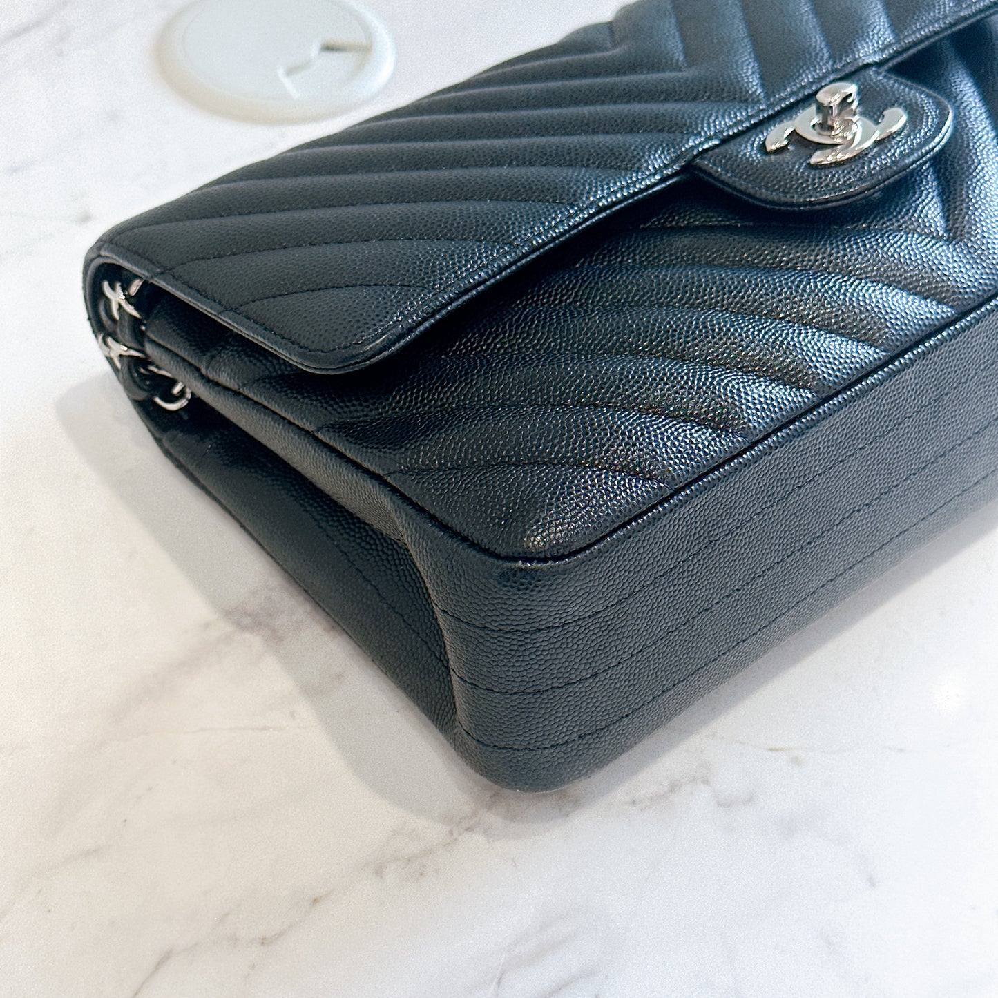 Chanel Classic Flap Medium in Black Chevron Caviar Leather