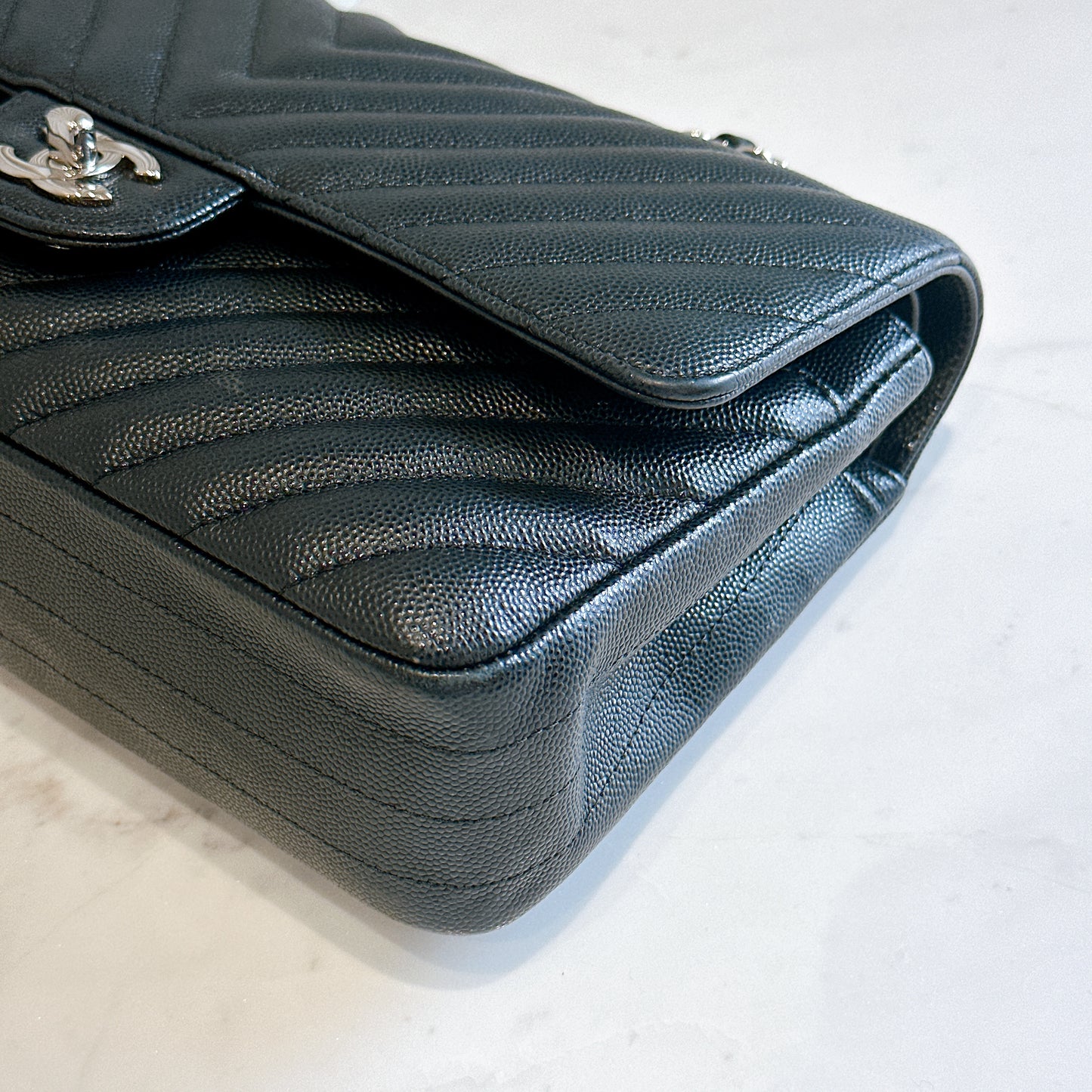 Chanel Classic Flap Medium in Black Chevron Caviar Leather