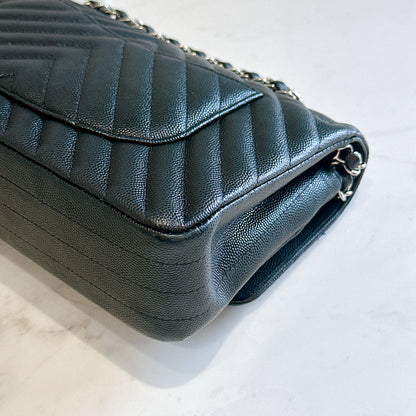 Chanel Classic Flap Medium in Black Chevron Caviar Leather
