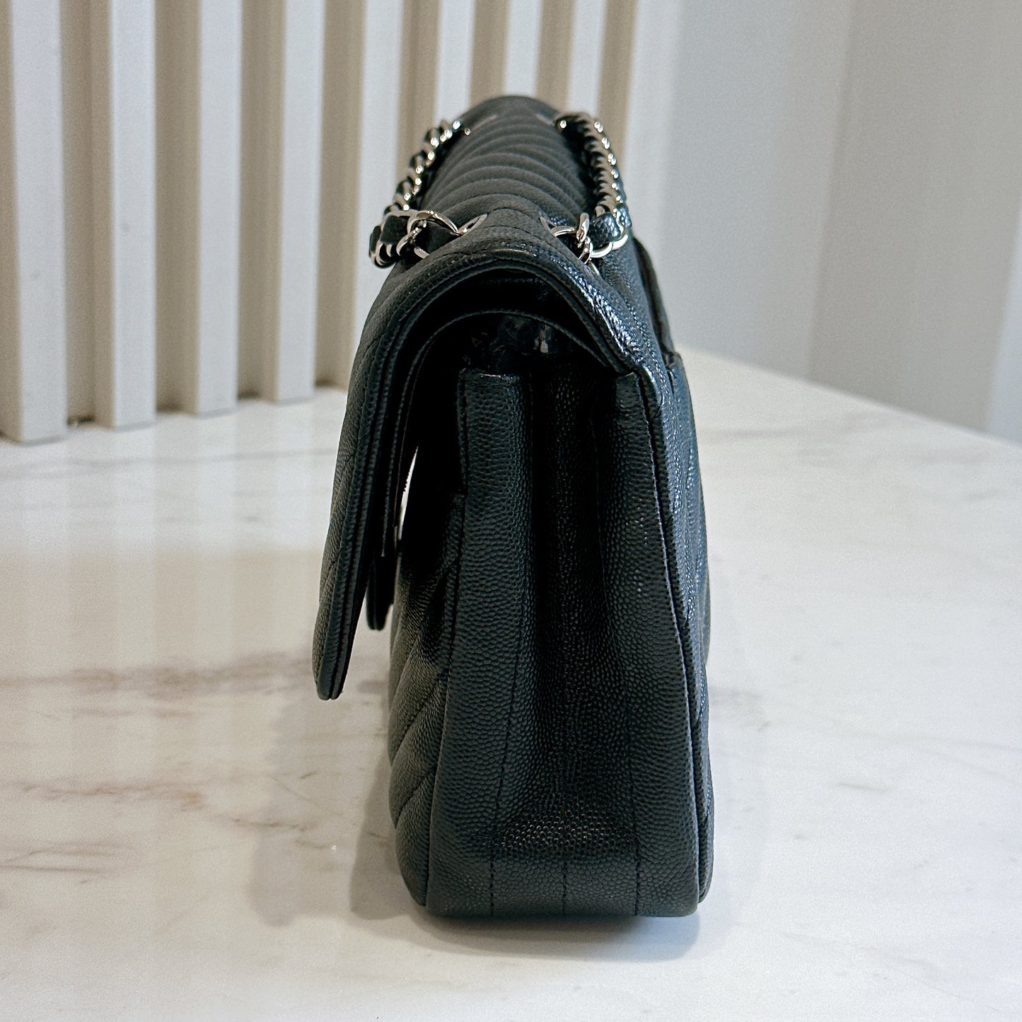 Chanel Classic Flap Medium in Black Chevron Caviar Leather
