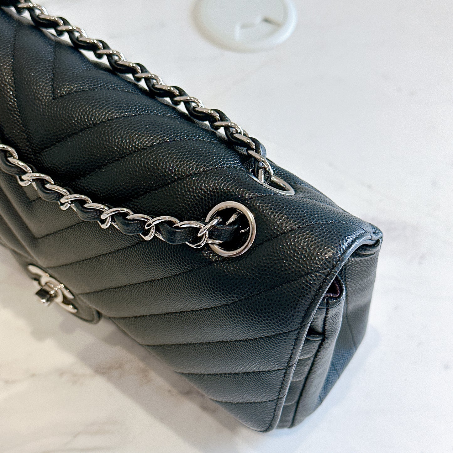 Chanel Classic Flap Medium in Black Chevron Caviar Leather