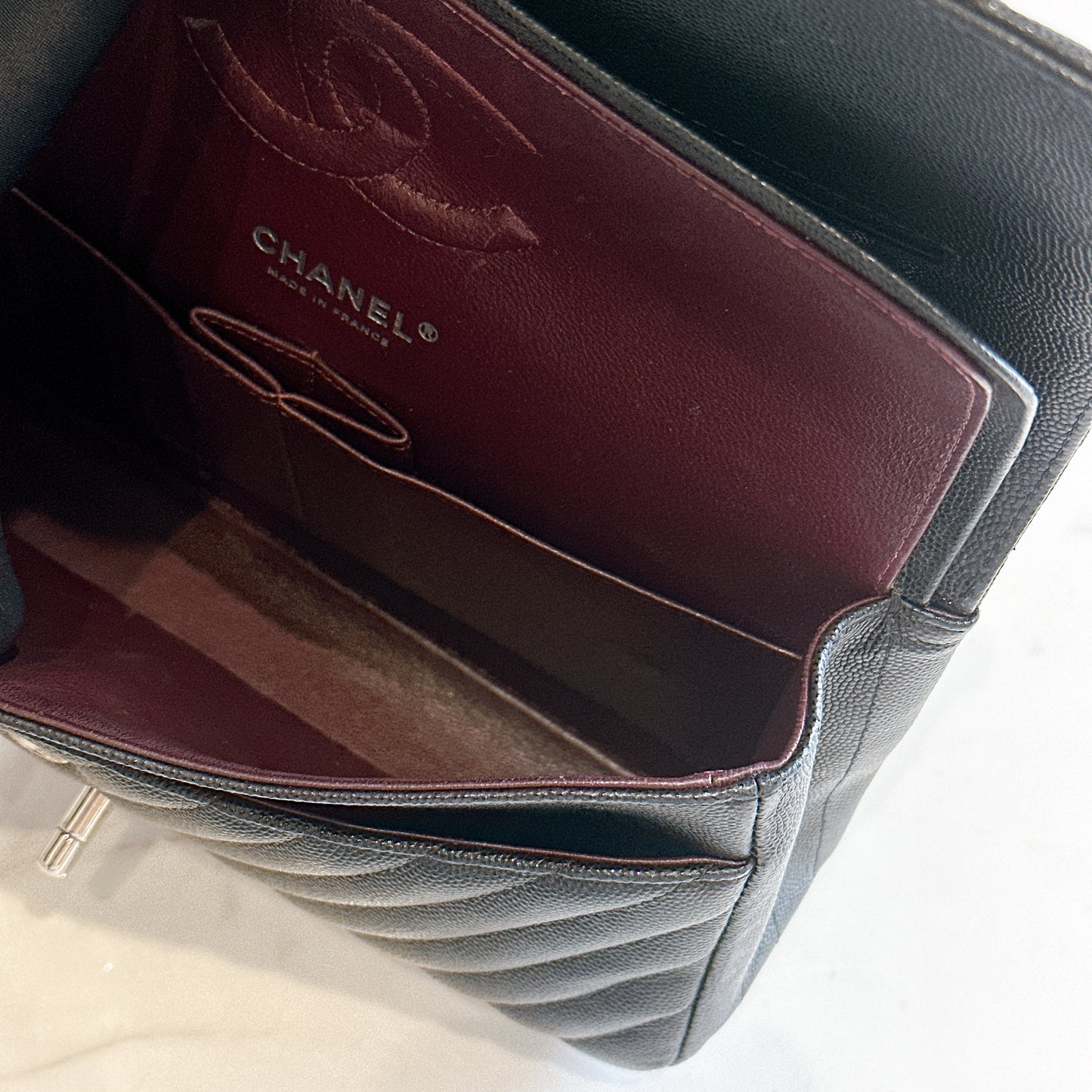 Chanel Classic Flap Medium in Black Chevron Caviar Leather