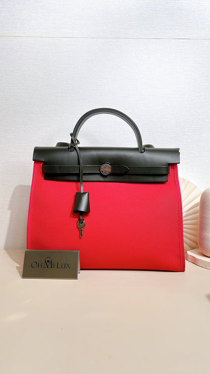 Hermes Toile Vache Hunter Herbag Zip 31 Rose Extreme Kaki