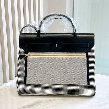 Hermes Herbag Zip PM 31 Ecru/Blanc/Black Toile Quadrille Viking & Vache Hunter