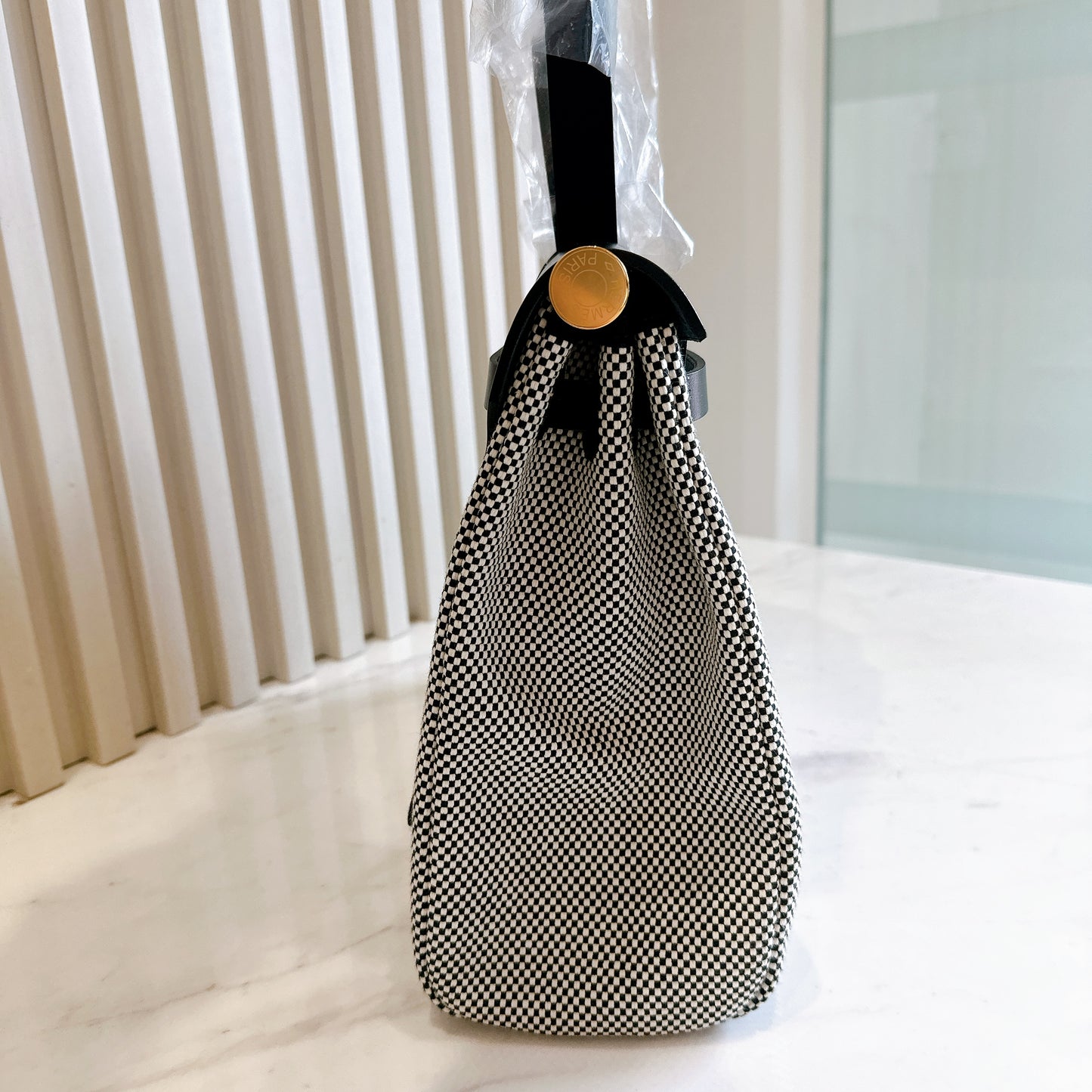 Hermes Herbag Zip PM 31 Ecru/Blanc/Black Toile Quadrille Viking & Vache Hunter