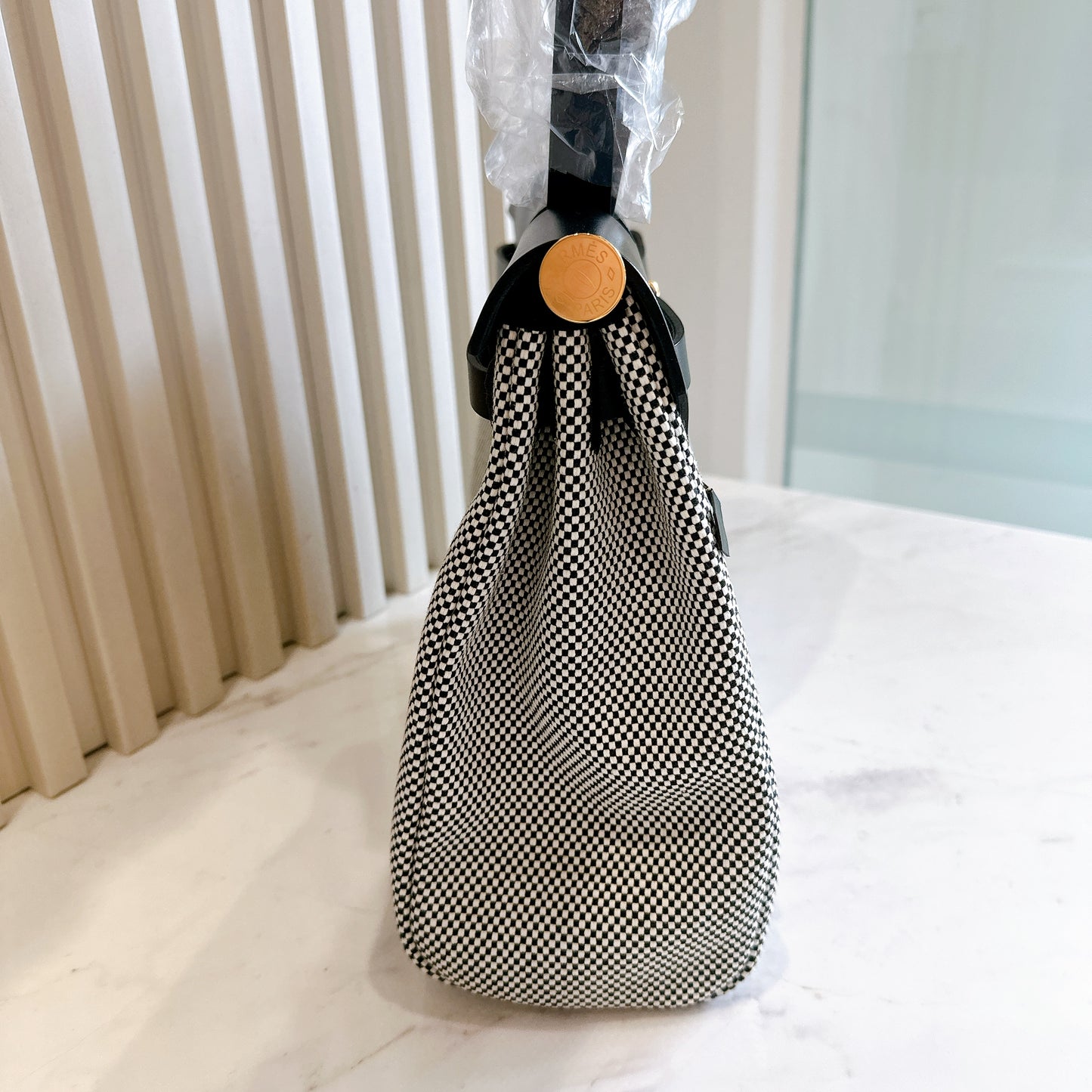 Hermes Herbag Zip PM 31 Ecru/Blanc/Black Toile Quadrille Viking & Vache Hunter