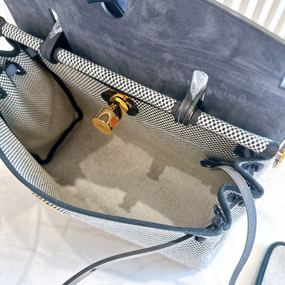 Hermes Herbag Zip PM 31 Ecru/Blanc/Black Toile Quadrille Viking & Vache Hunter