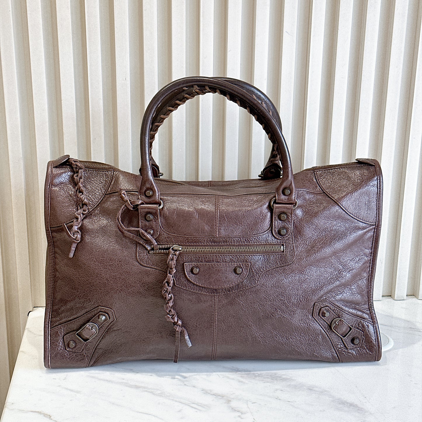 Balenciaga Work Tote in Burgundy Arena Lambskin