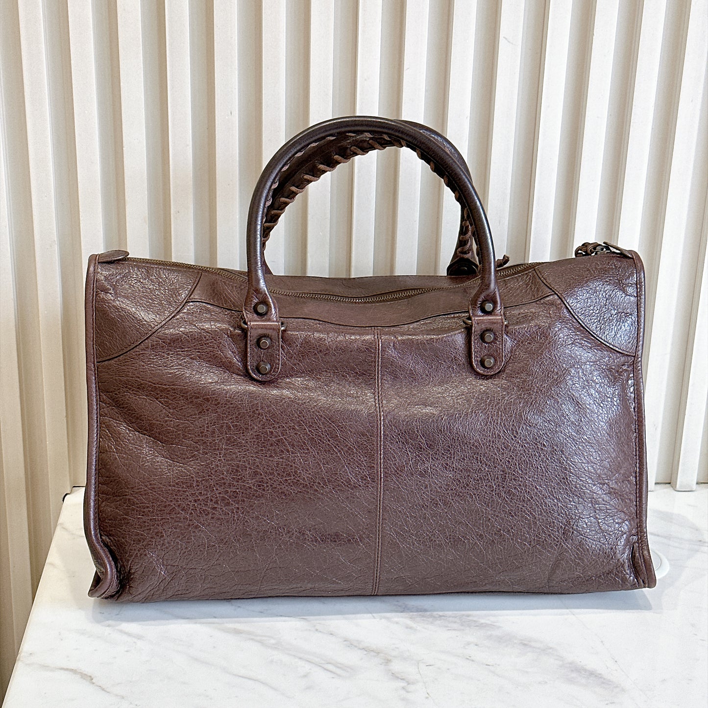 Balenciaga Work Tote in Burgundy Arena Lambskin