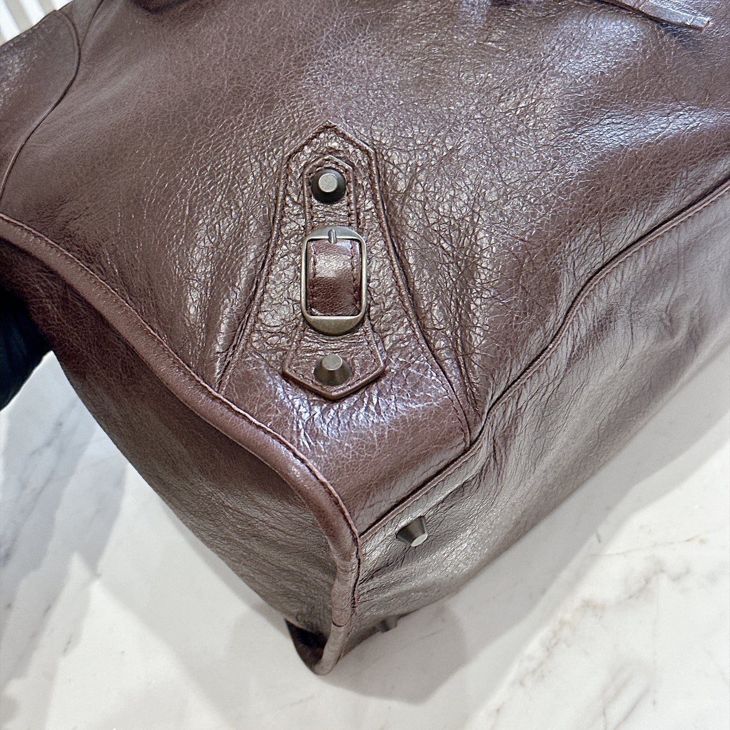 Balenciaga Work Tote in Burgundy Arena Lambskin
