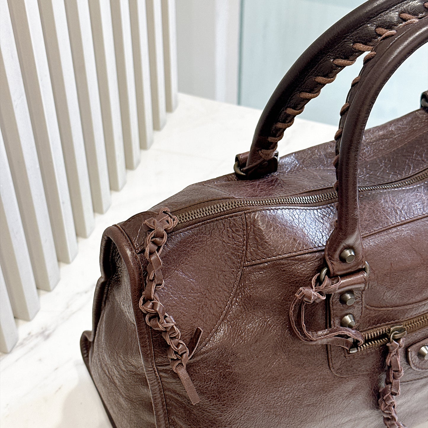 Balenciaga Work Tote in Burgundy Arena Lambskin