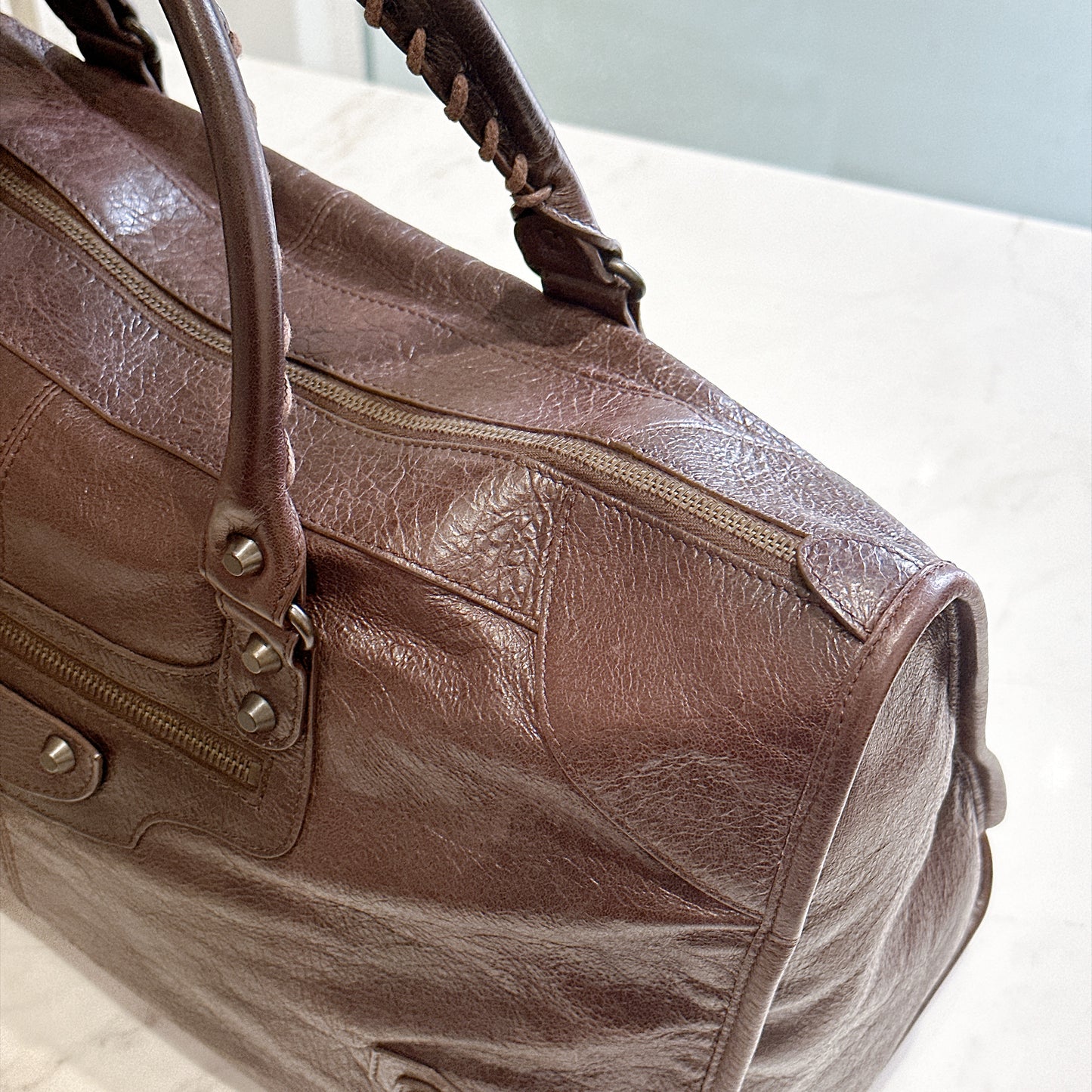 Balenciaga Work Tote in Burgundy Arena Lambskin