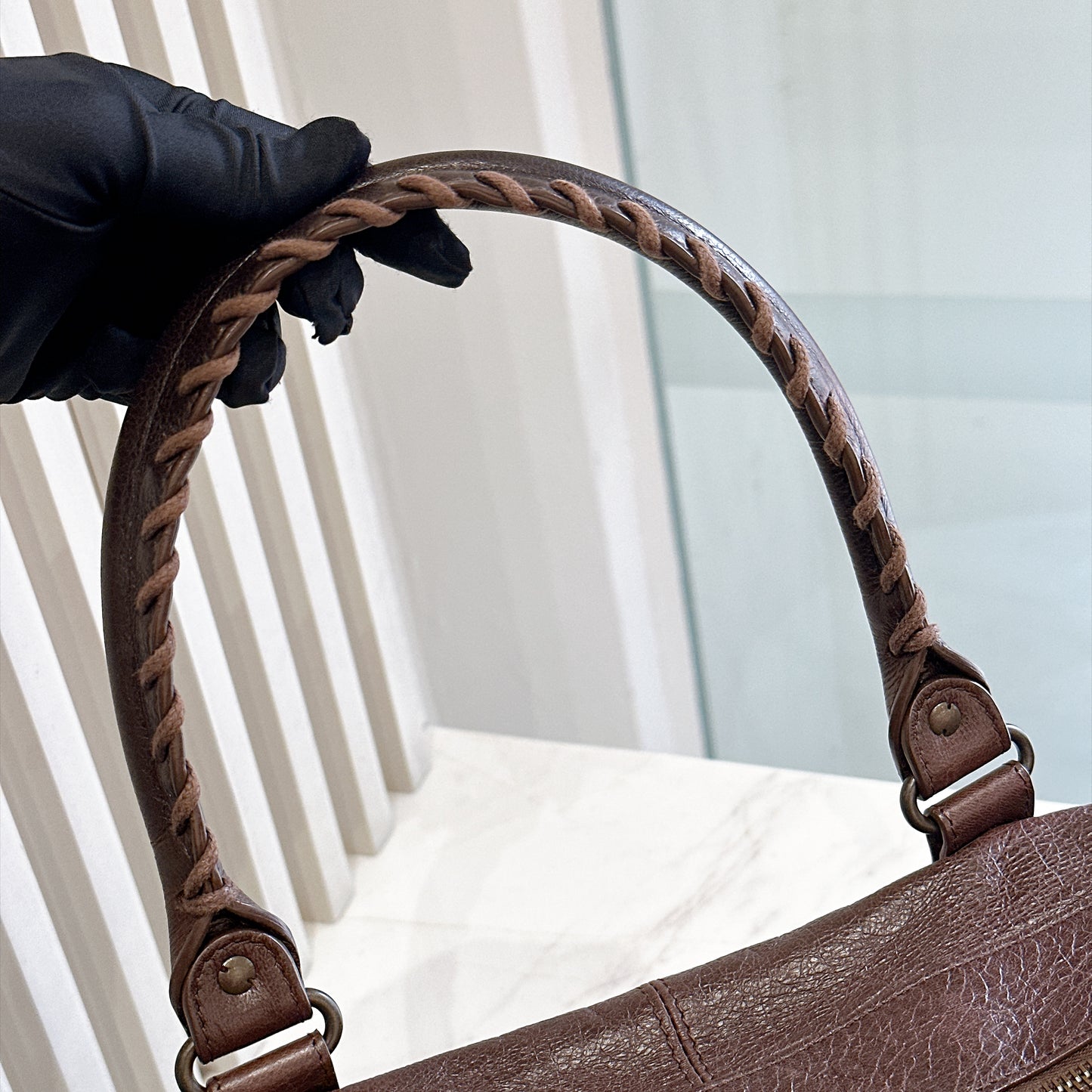 Balenciaga Work Tote in Burgundy Arena Lambskin