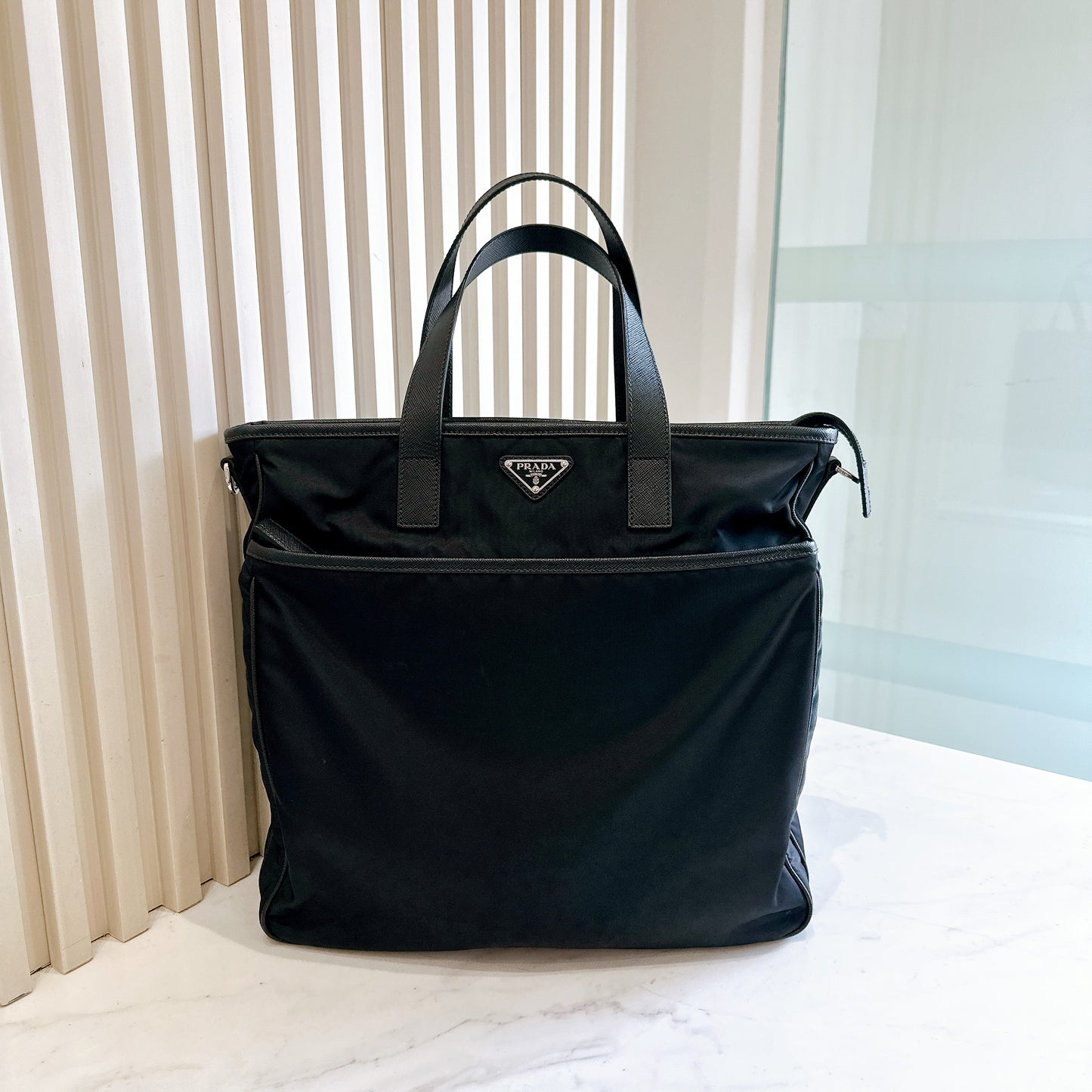 Prada Nero Saffiano Tessuto 2 Ways Tote