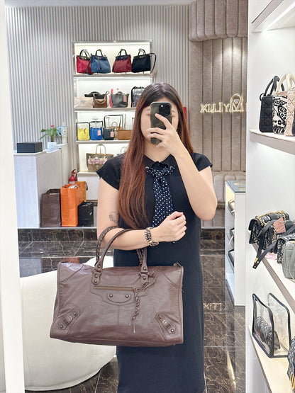 Balenciaga Work Tote in Burgundy Arena Lambskin