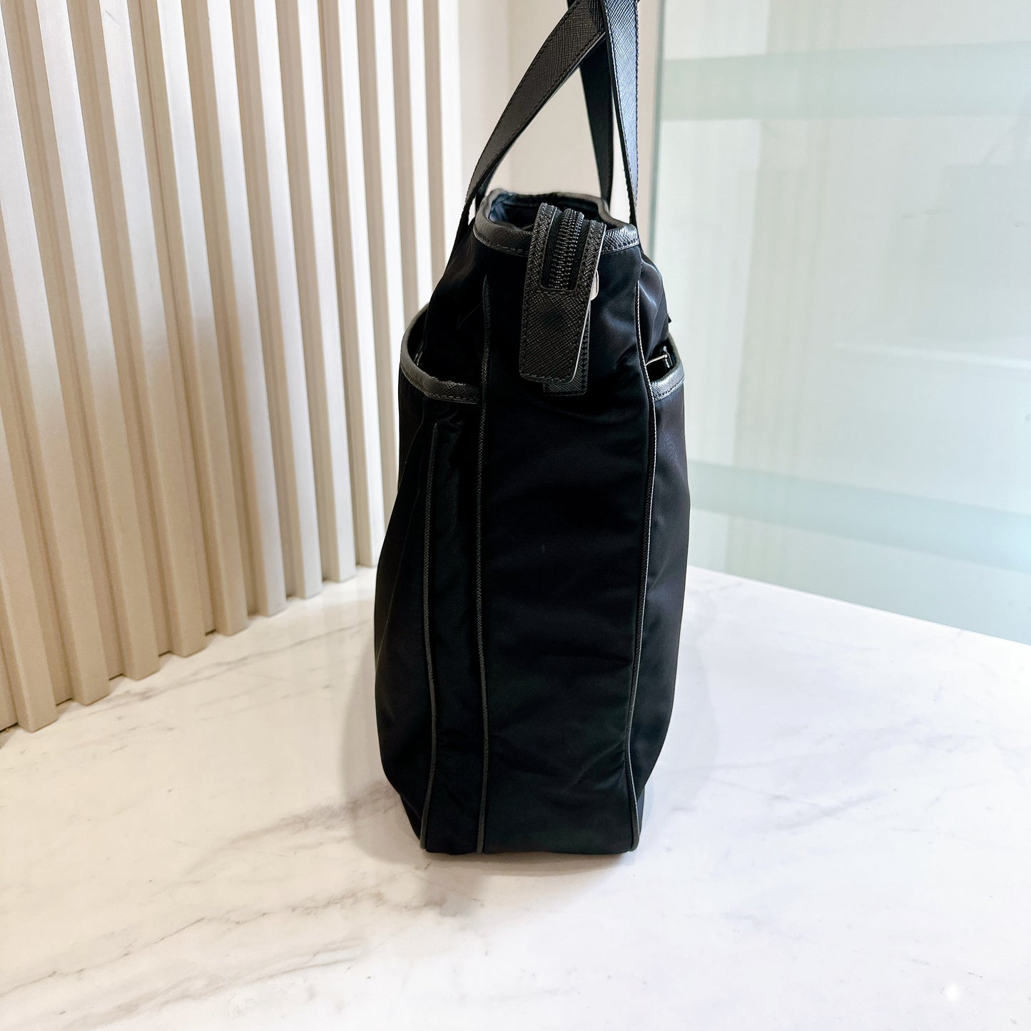 Prada Nero Saffiano Tessuto 2 Ways Tote