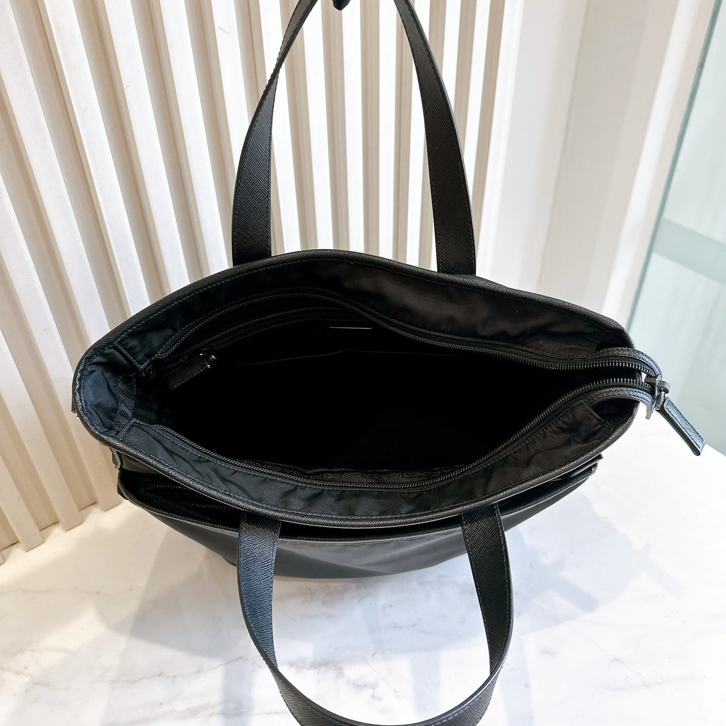 Prada Nero Saffiano Tessuto 2 Ways Tote