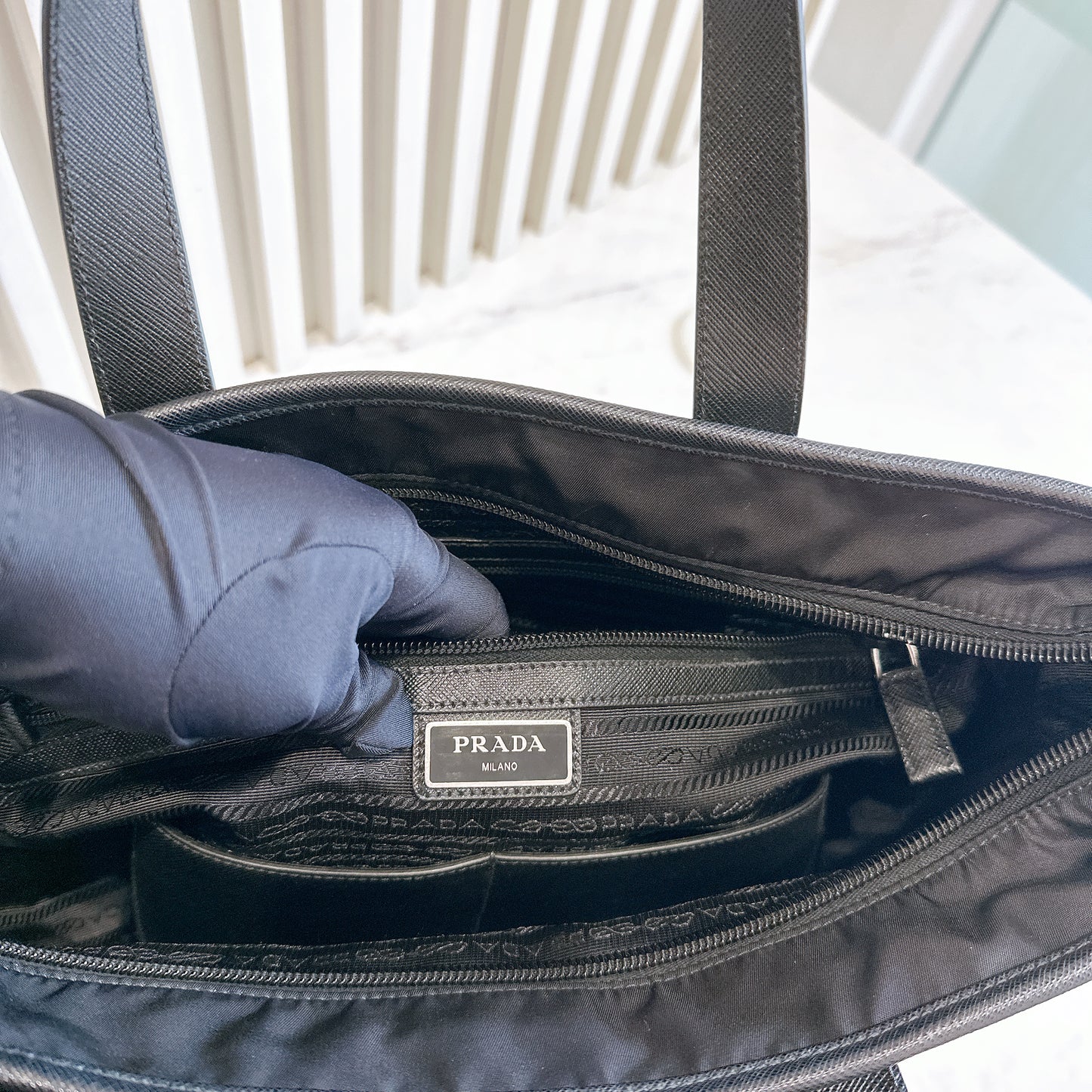 Prada Nero Saffiano Tessuto 2 Ways Tote