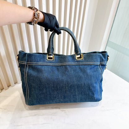 Prada Logo Jacquerd Blue Denim 2 Way Bag