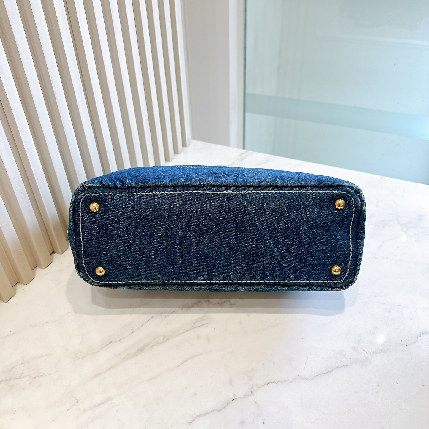 Prada Logo Jacquerd Blue Denim 2 Way Bag