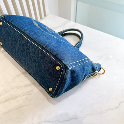 Prada Logo Jacquerd Blue Denim 2 Way Bag