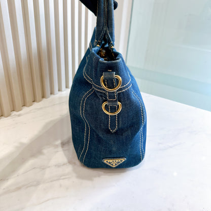 Prada Logo Jacquerd Blue Denim 2 Way Bag