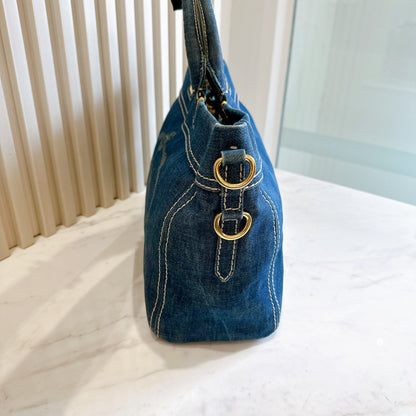 Prada Logo Jacquerd Blue Denim 2 Way Bag