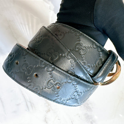 Gucci Guccissima Interlocking Belt in Black GHW