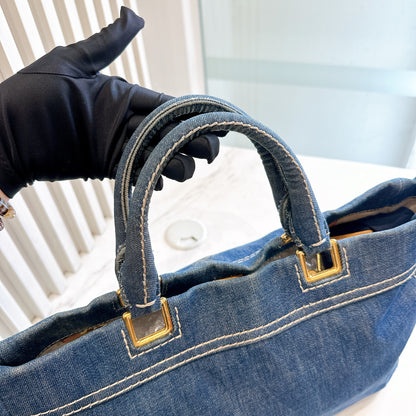 Prada Logo Jacquerd Blue Denim 2 Way Bag