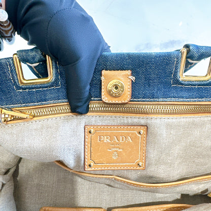 Prada Logo Jacquerd Blue Denim 2 Way Bag