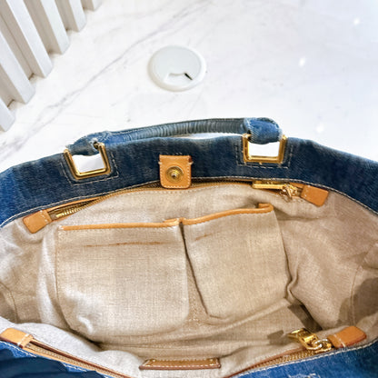 Prada Logo Jacquerd Blue Denim 2 Way Bag