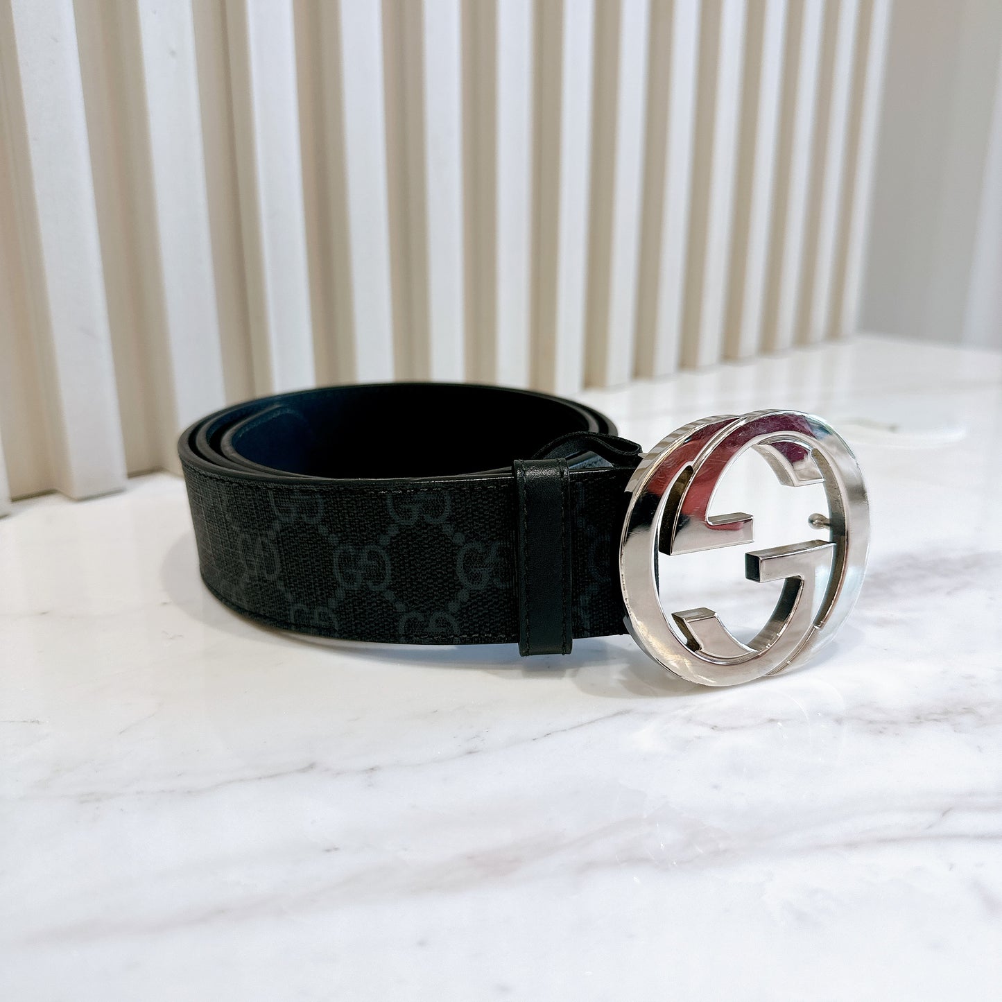 Gucci Supreme Canvas G Logo Belt in Black SHW