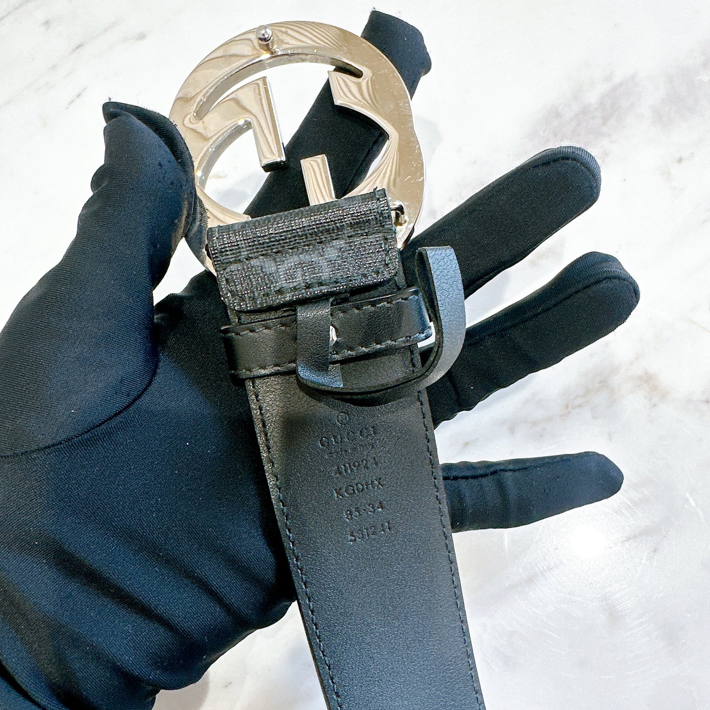 Gucci Supreme Canvas G Logo Belt in Black SHW