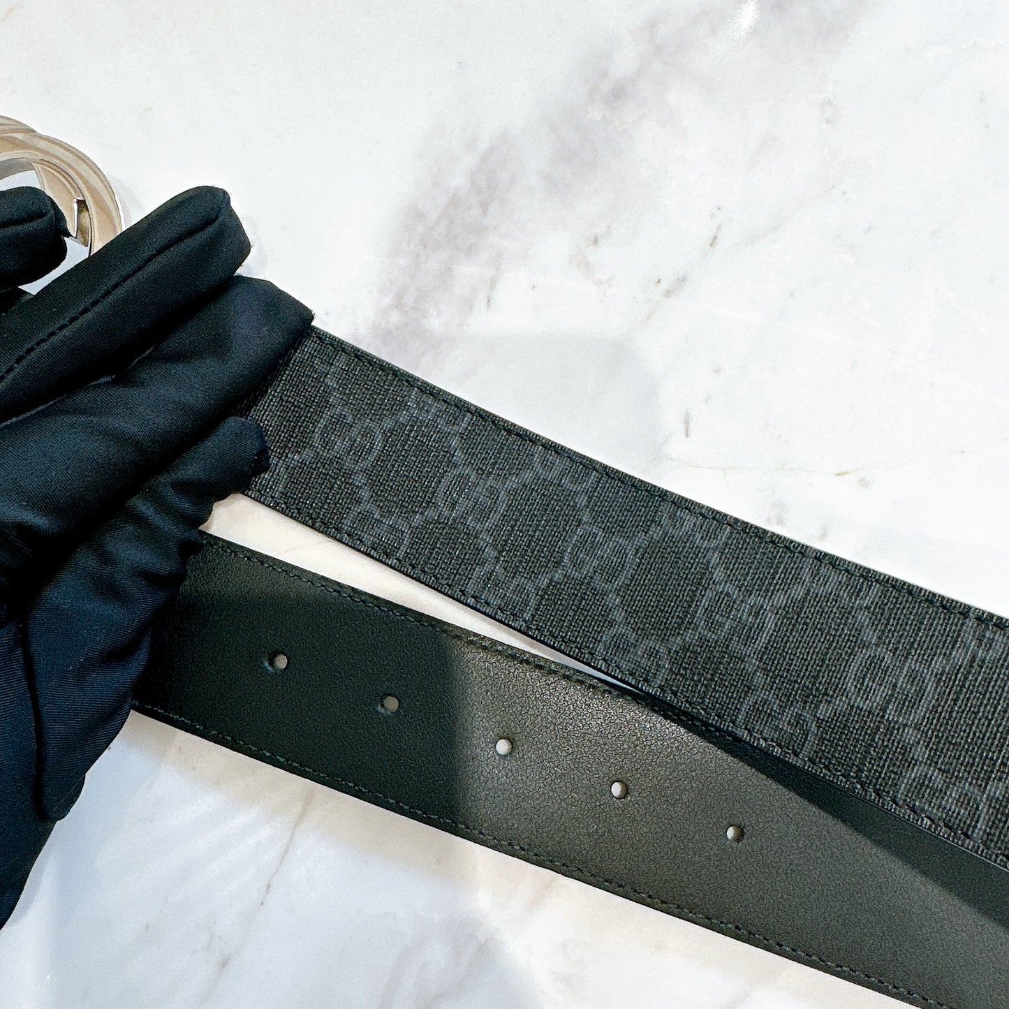Gucci Supreme Canvas G Logo Belt in Black SHW