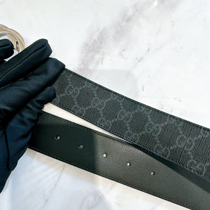 Gucci Supreme Canvas G Logo Belt in Black SHW