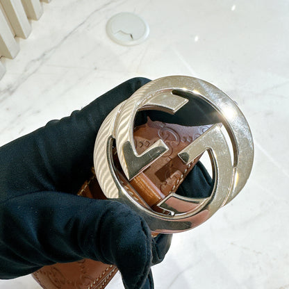 Gucci Supreme Leather G logo Belt in Brown SHW