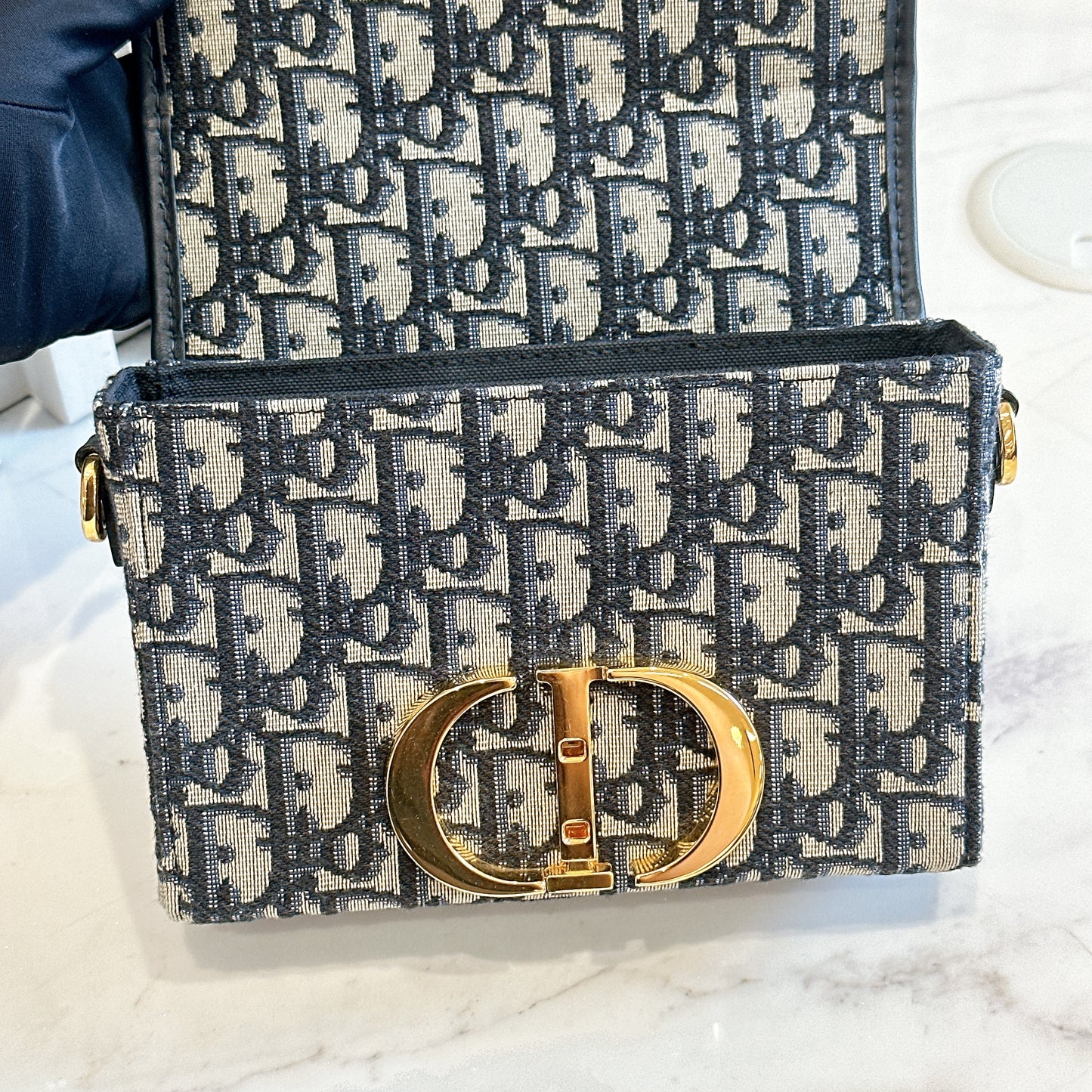 Dior Montaigne 30 Box in Blue Dior Oblique