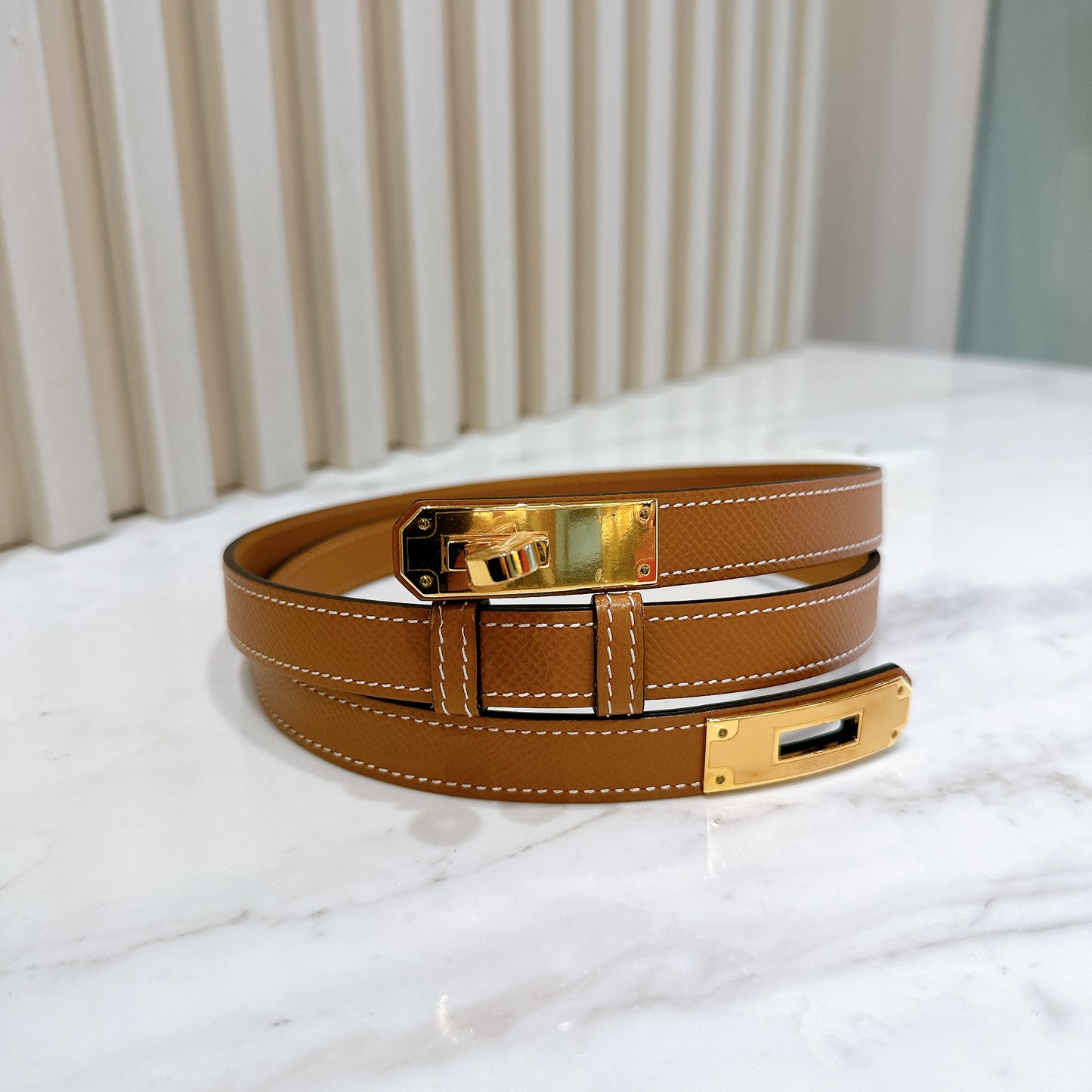 Hermes Kelly Epsom Belt in Gold GHW