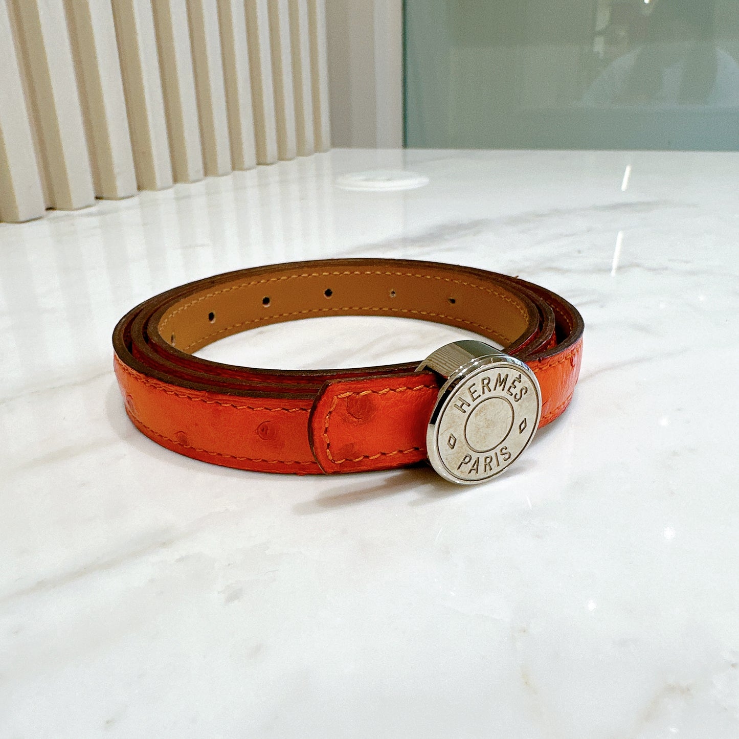 Hermes Ostrich Belt in Orange SHW