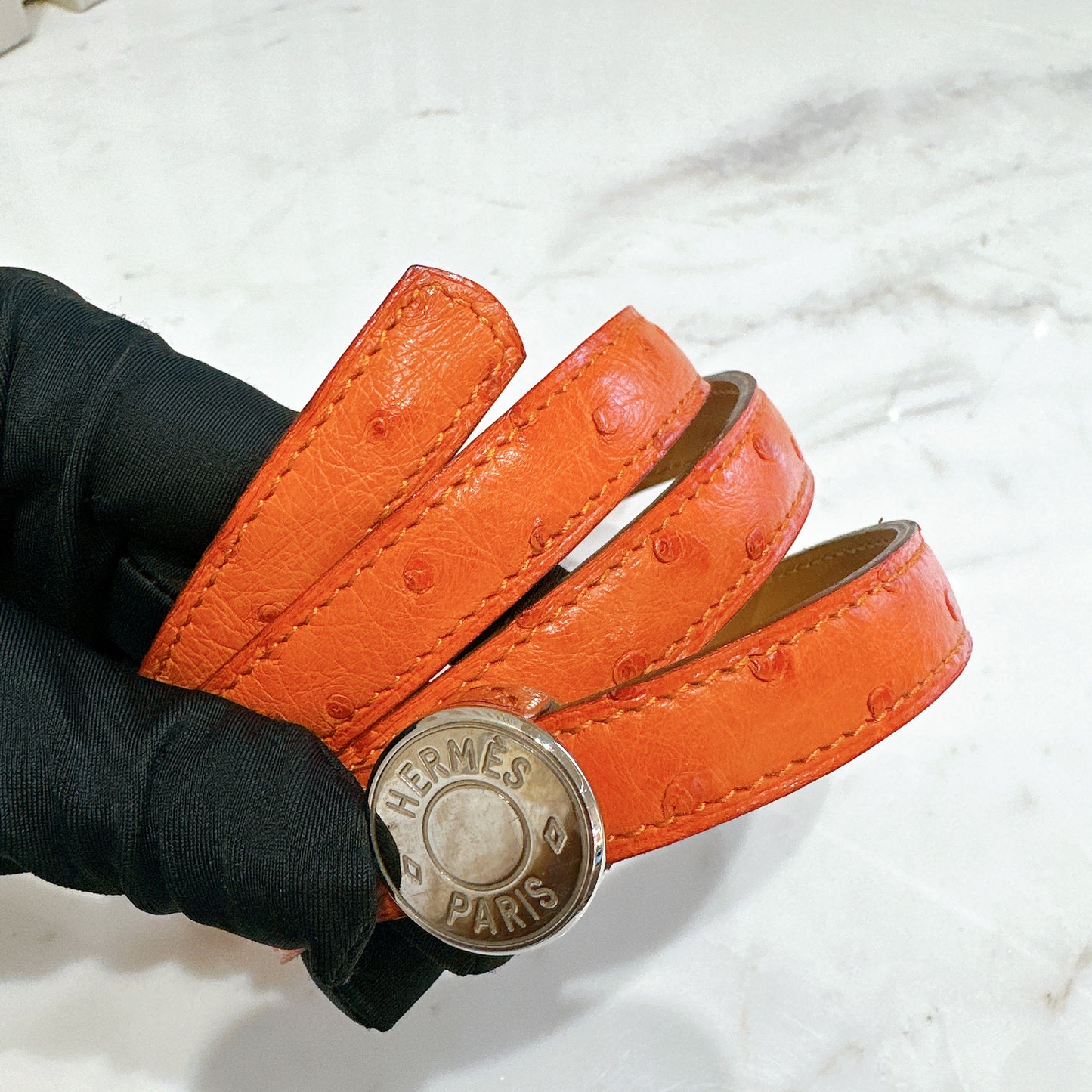 Hermes Ostrich Belt in Orange SHW