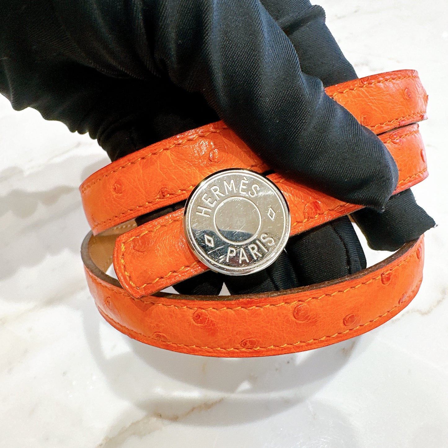 Hermes Ostrich Belt in Orange SHW