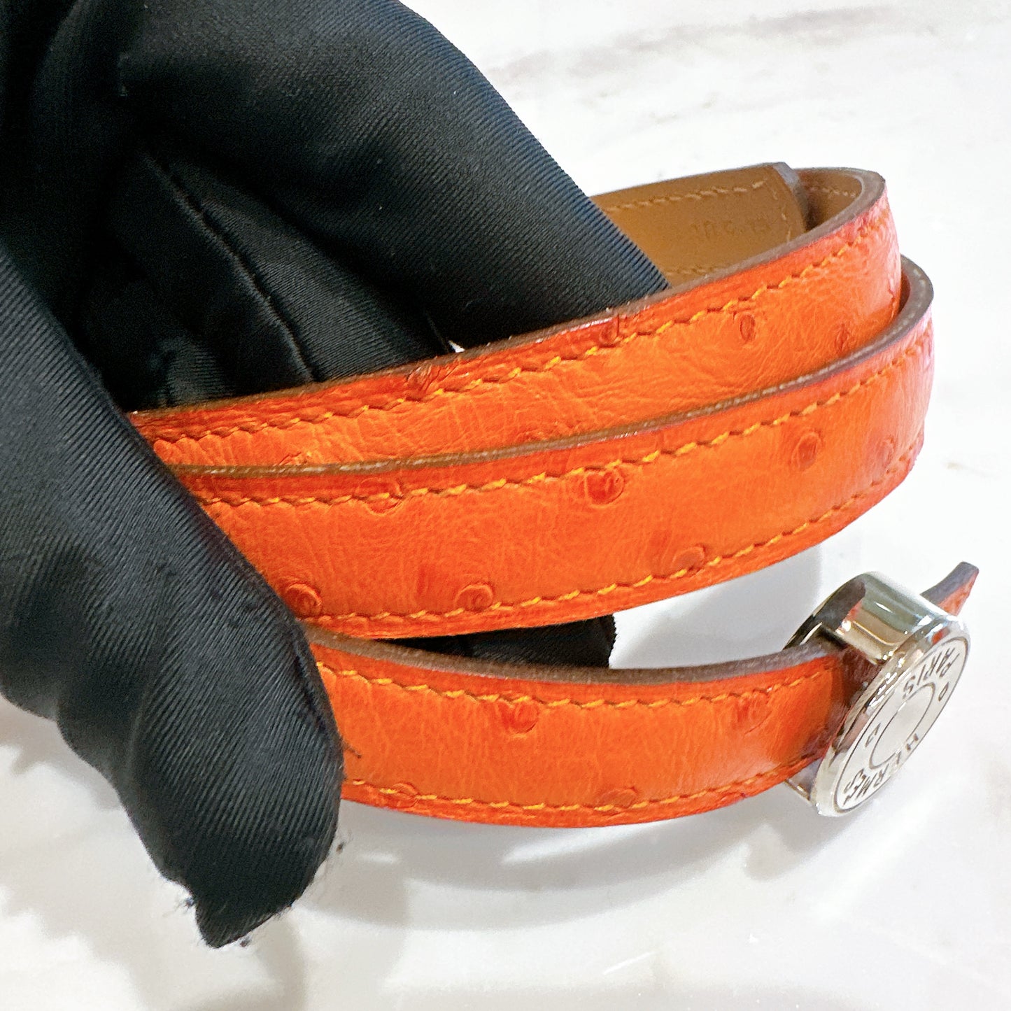 Hermes Ostrich Belt in Orange SHW