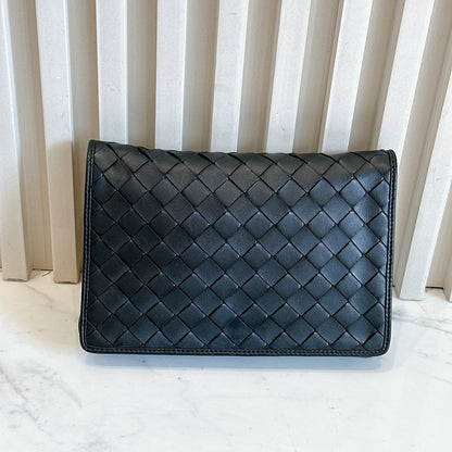 Bottega Veneta Black Intrecciato Leather Wallet on Chain