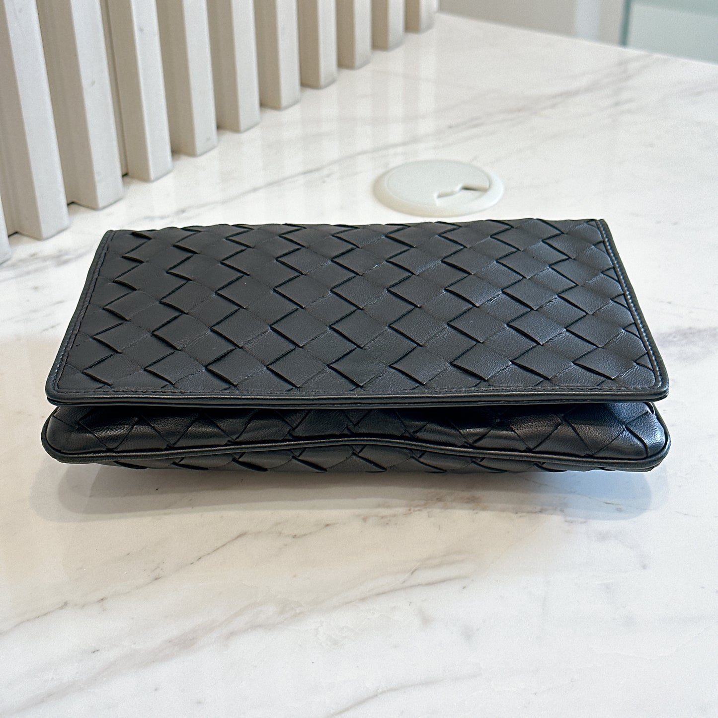 Bottega Veneta Black Intrecciato Leather Wallet on Chain