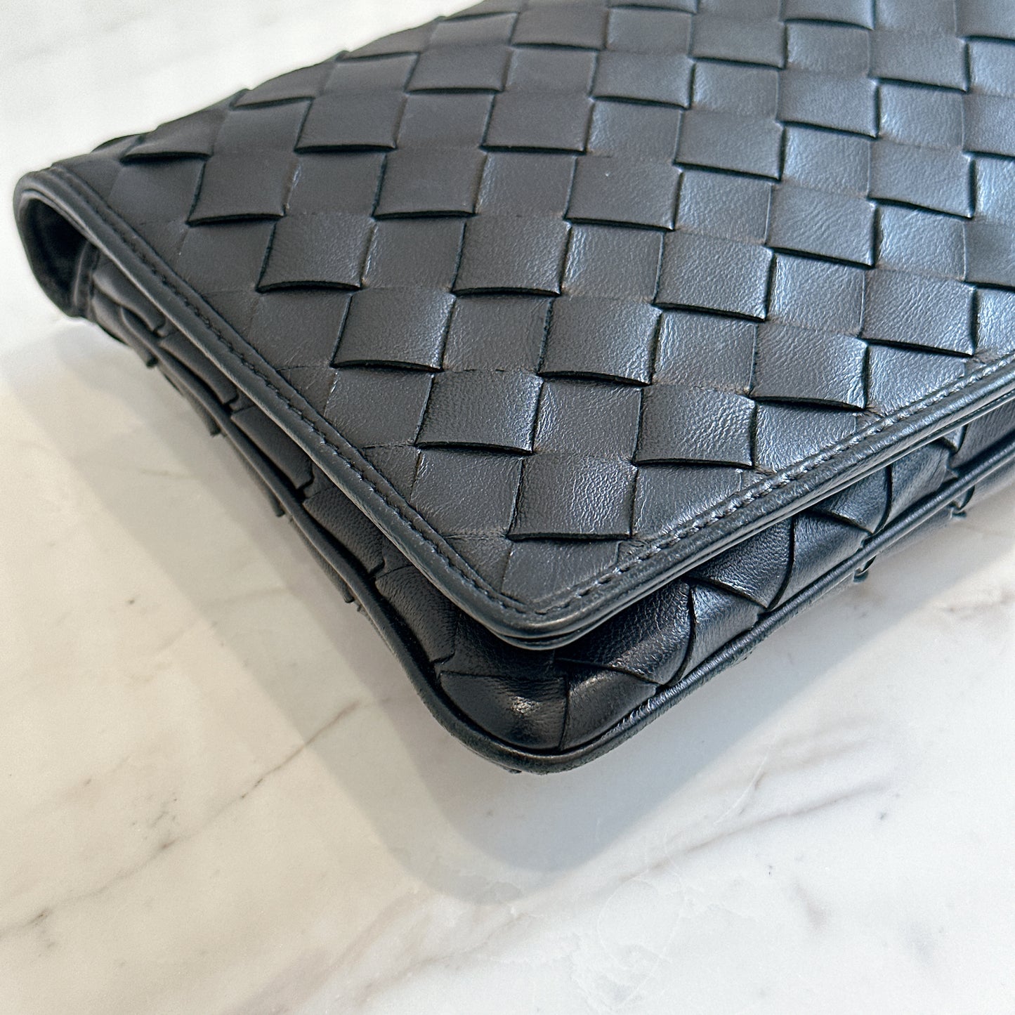 Bottega Veneta Black Intrecciato Leather Wallet on Chain