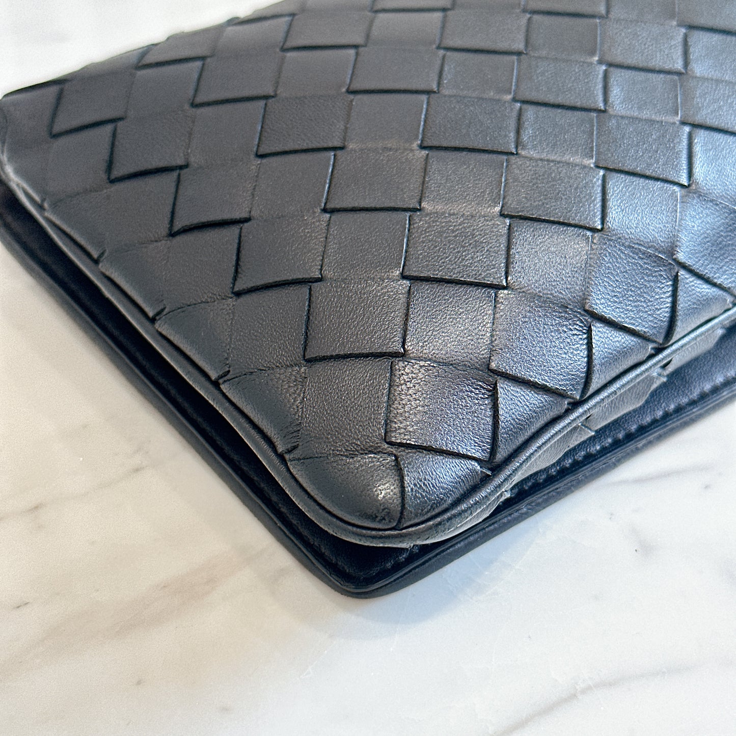 Bottega Veneta Black Intrecciato Leather Wallet on Chain