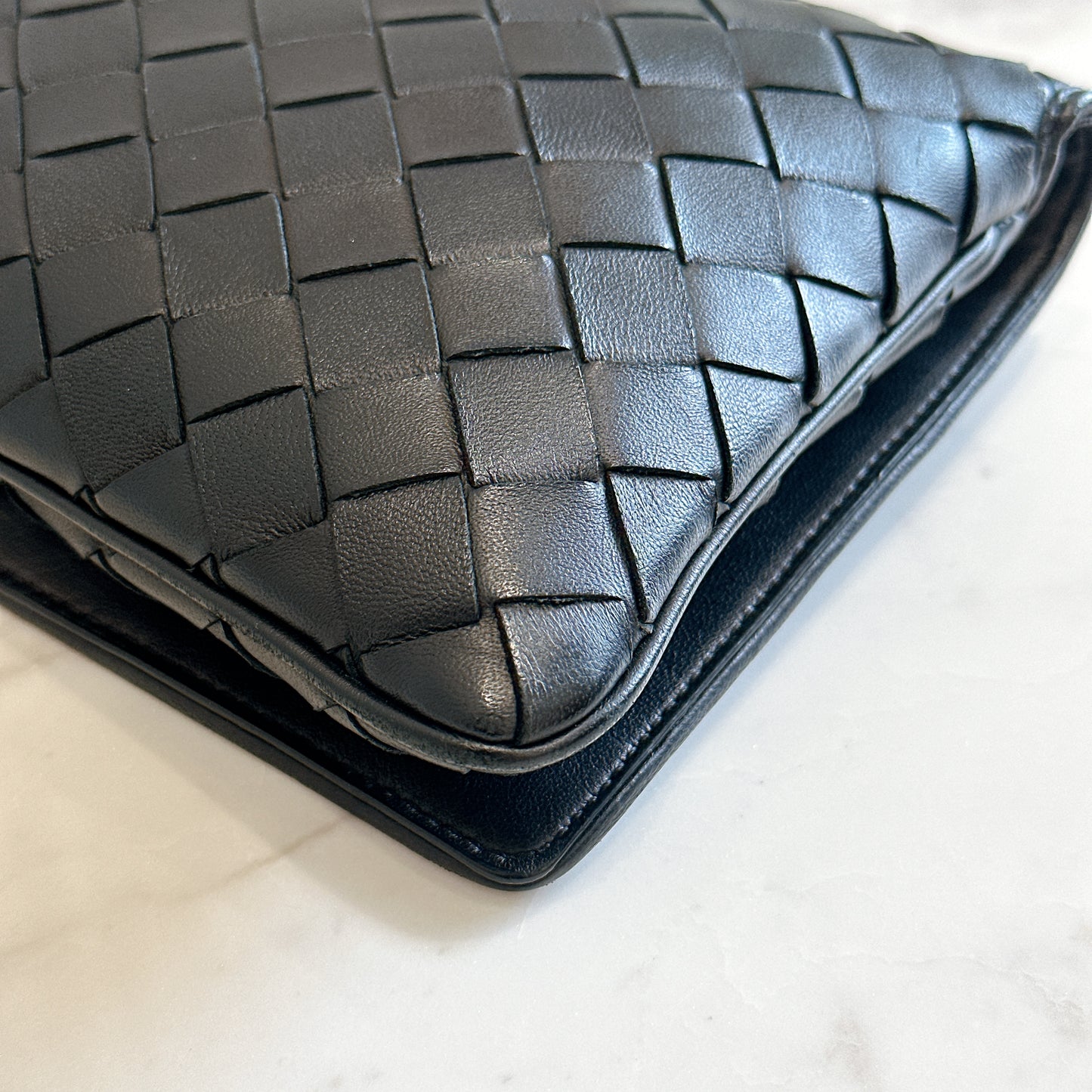 Bottega Veneta Black Intrecciato Leather Wallet on Chain