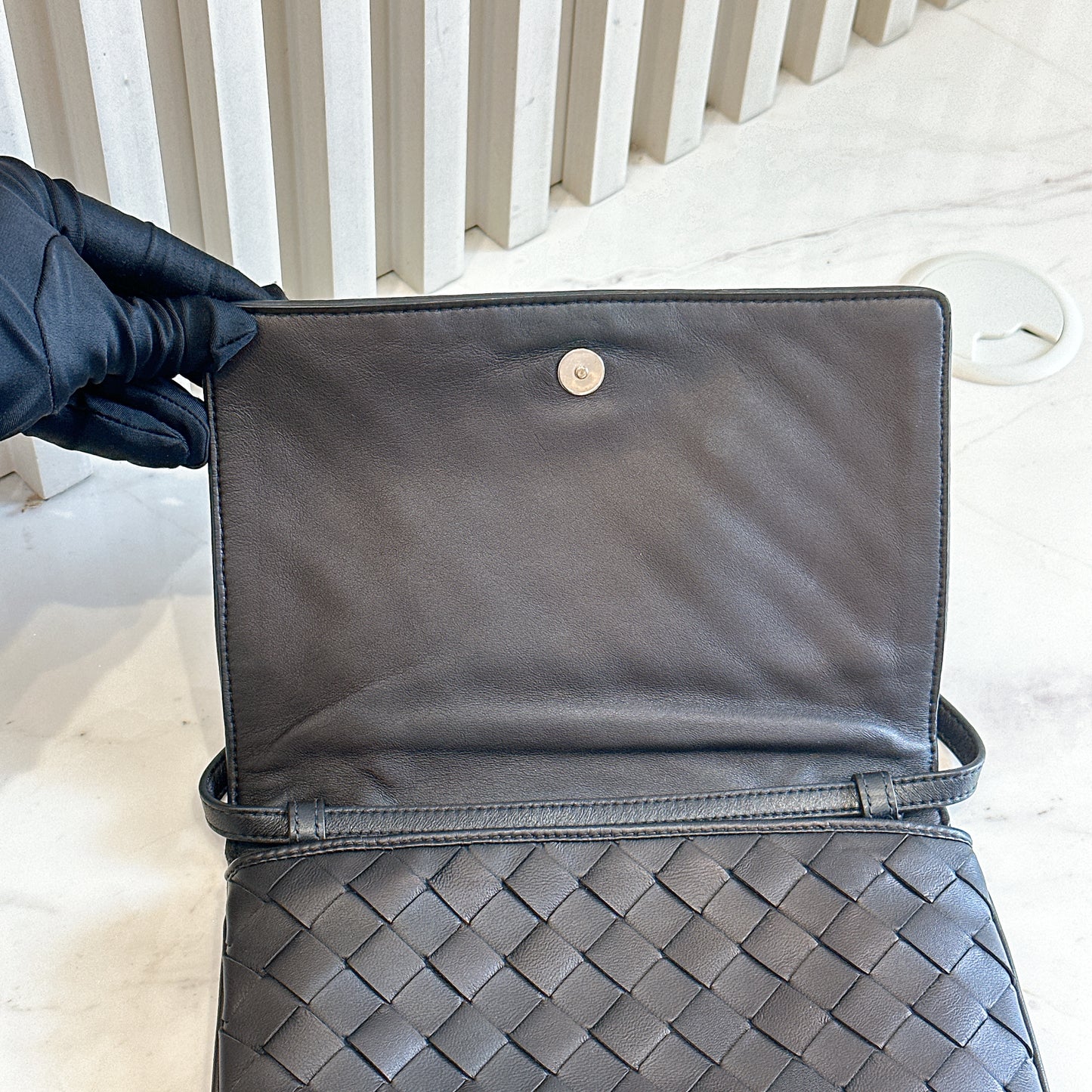 Bottega Veneta Black Intrecciato Leather Wallet on Chain